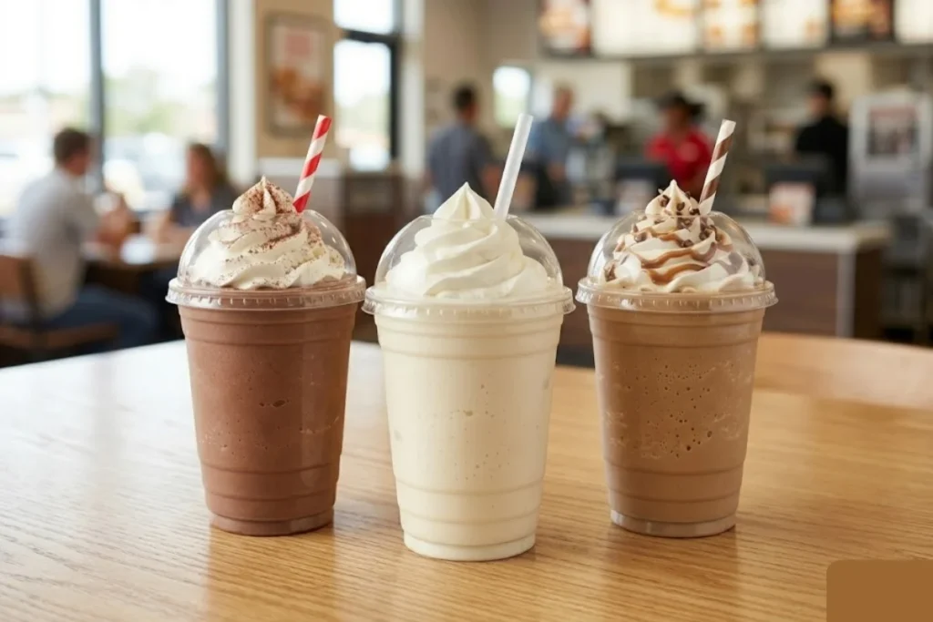 Arby's milkshakes including chocolate, vanilla and Jamocha shake