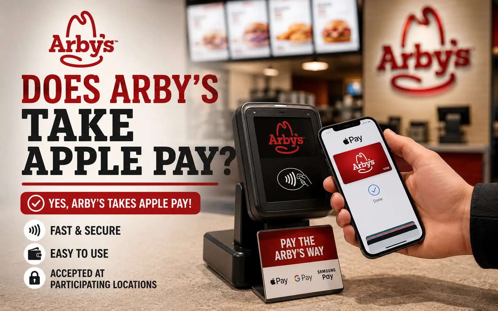 Does Arby's Take Apple Pay? (2026 Complete Guide) 1 Does Arby's take apple pay? Showing apple payment at Ary's.